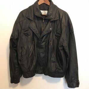 LUCHANO Collections Vintage 80 90s Black Soft Leather Moto Double Collar Jacket